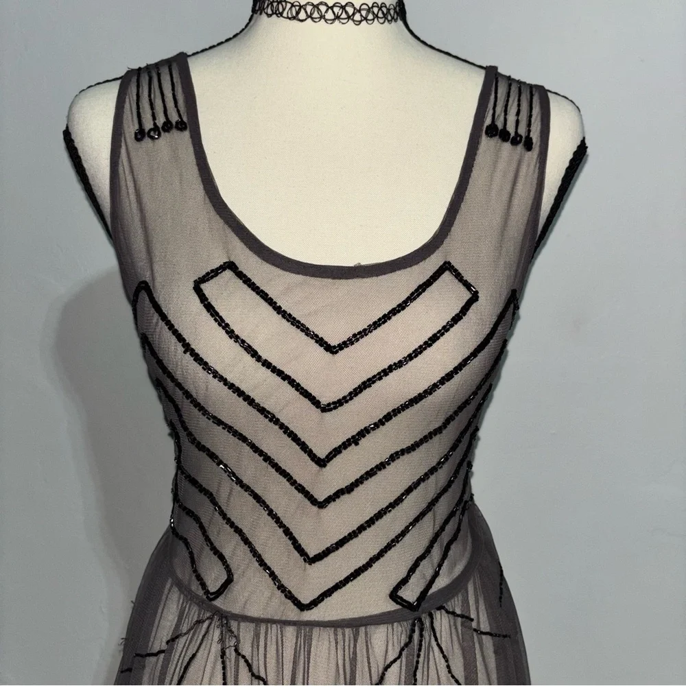 Free People Sheer Beaded Mesh Boho Dress S